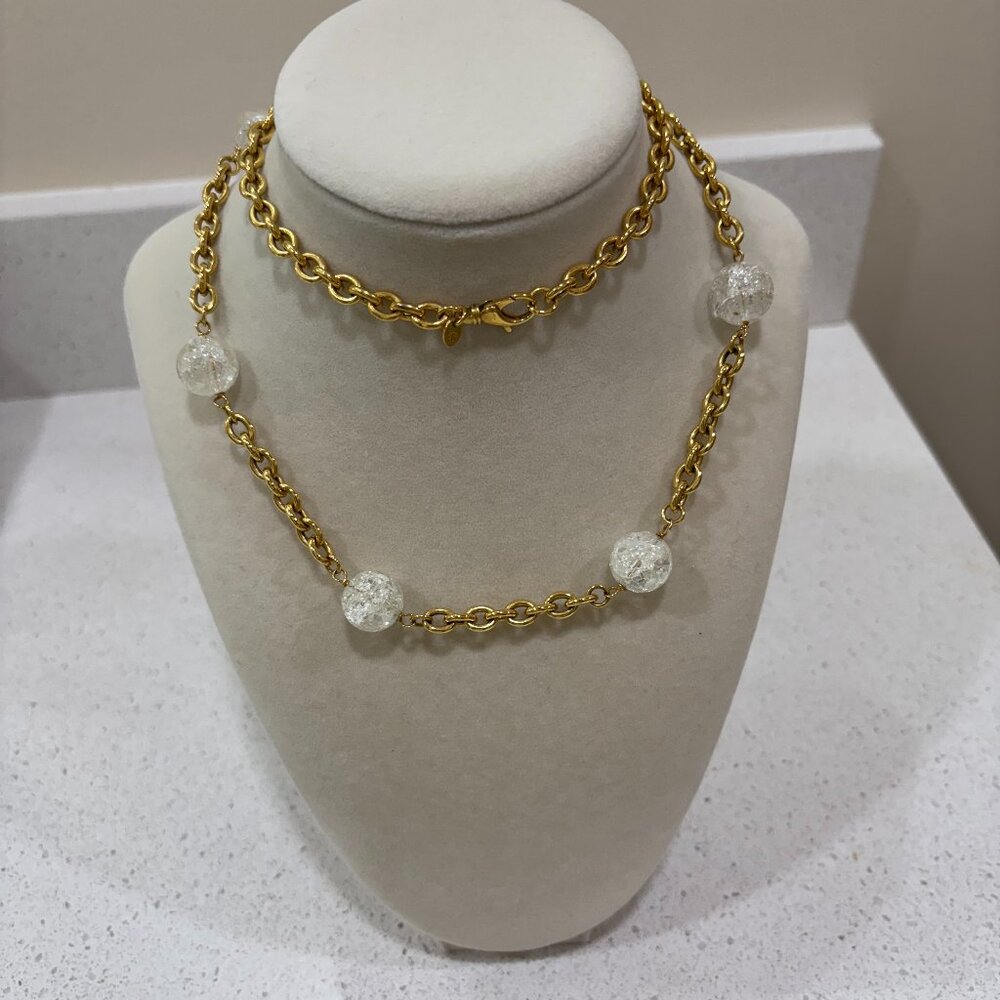 B Italy Vintage Mod Gold Tone and Crystal Ball Necklace